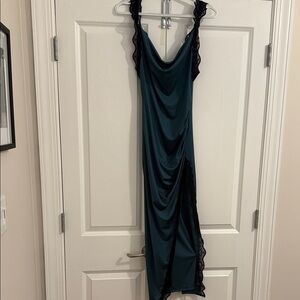 Anthropologie Elegant Teal and Black Lace Dress